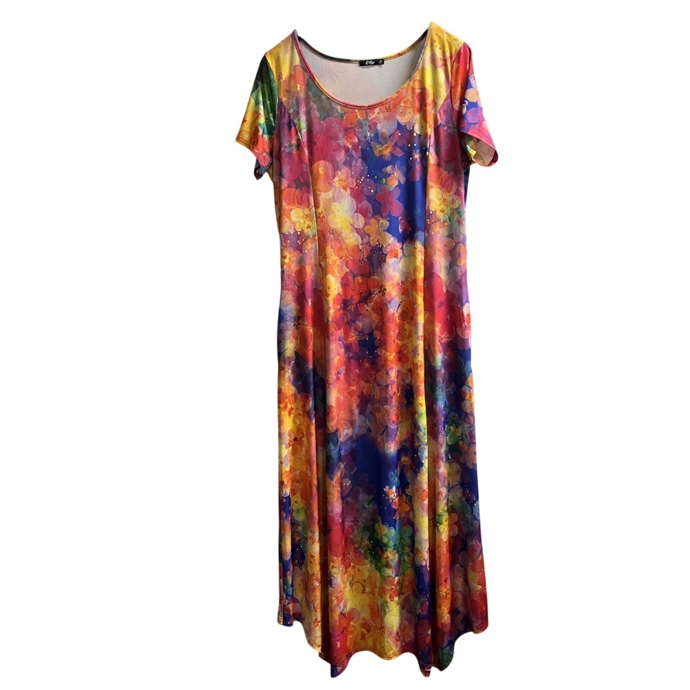 Lily by Firmiana Dress Womens XL Colorful Artsy Floral‎ Maxi Jersey Knit Comfort